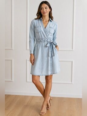 DVF Diane Von Furstenberg Elliot Chambray Wrap Dress Denim Size 4